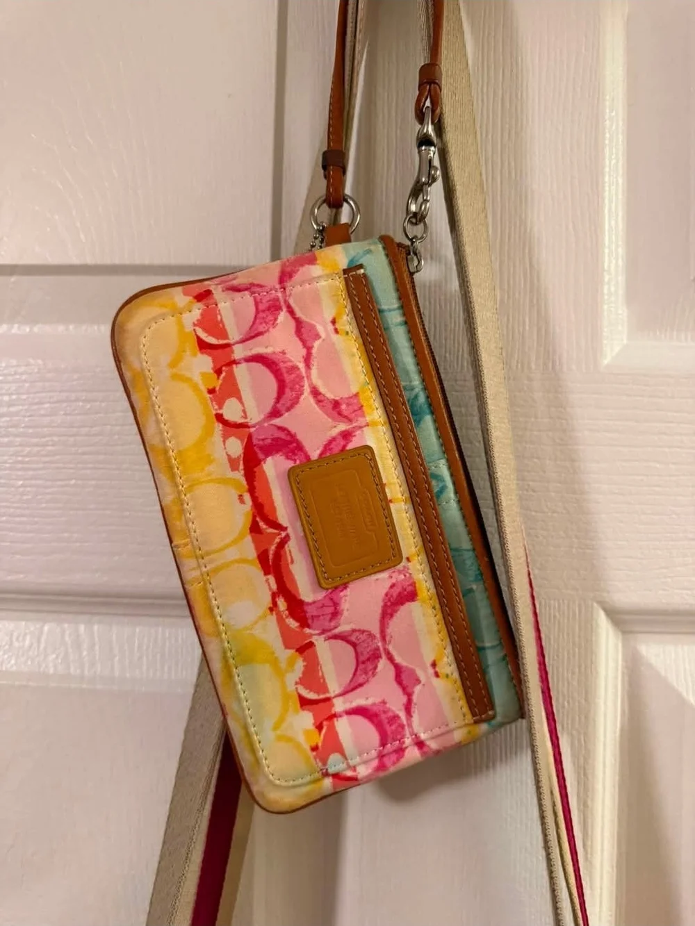 Coach Multicolor Signature Crossbody Wristlet with Leather Trim